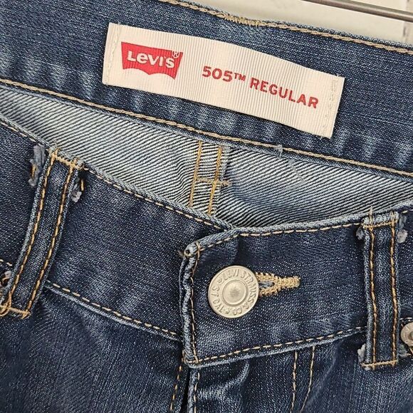 LEVI'S 505 Regular Fit Blue Jeans Distressed Stretch Denim Boys 16 Regular 28x28 - Picture 5 of 9